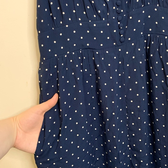 Madewell Polka Dot Jumpsuit in Indigo Navy (V-Back-Wide Leg) - Picture 5 of 7